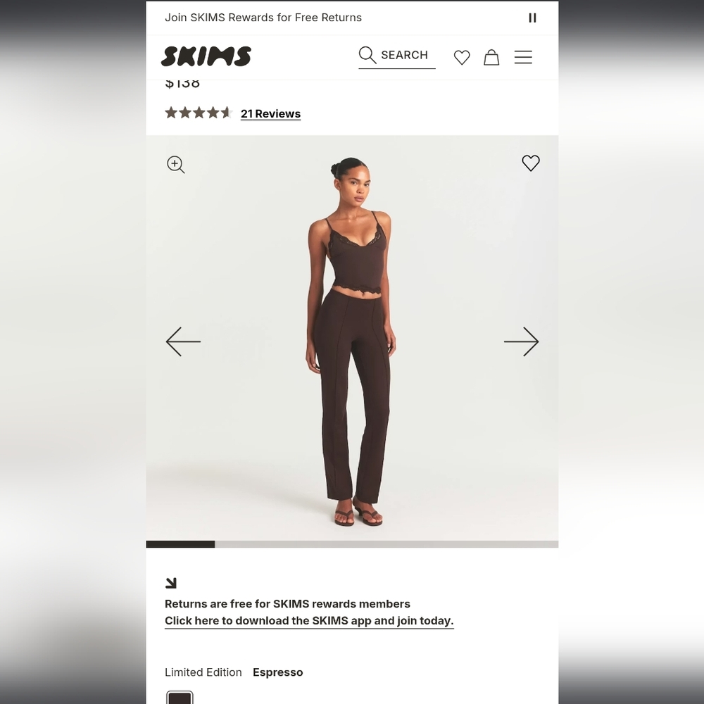 SKIMS Cocoa High Waist Pintuck Straight Pants NWT